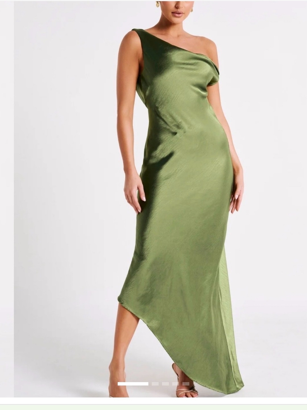 Meshki One-Shoulder Olive Satin Slip Dress